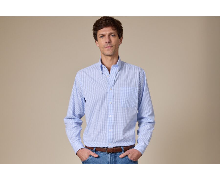 Chemise bleue carreaux Bleu Clair Et Blanc - GLENN