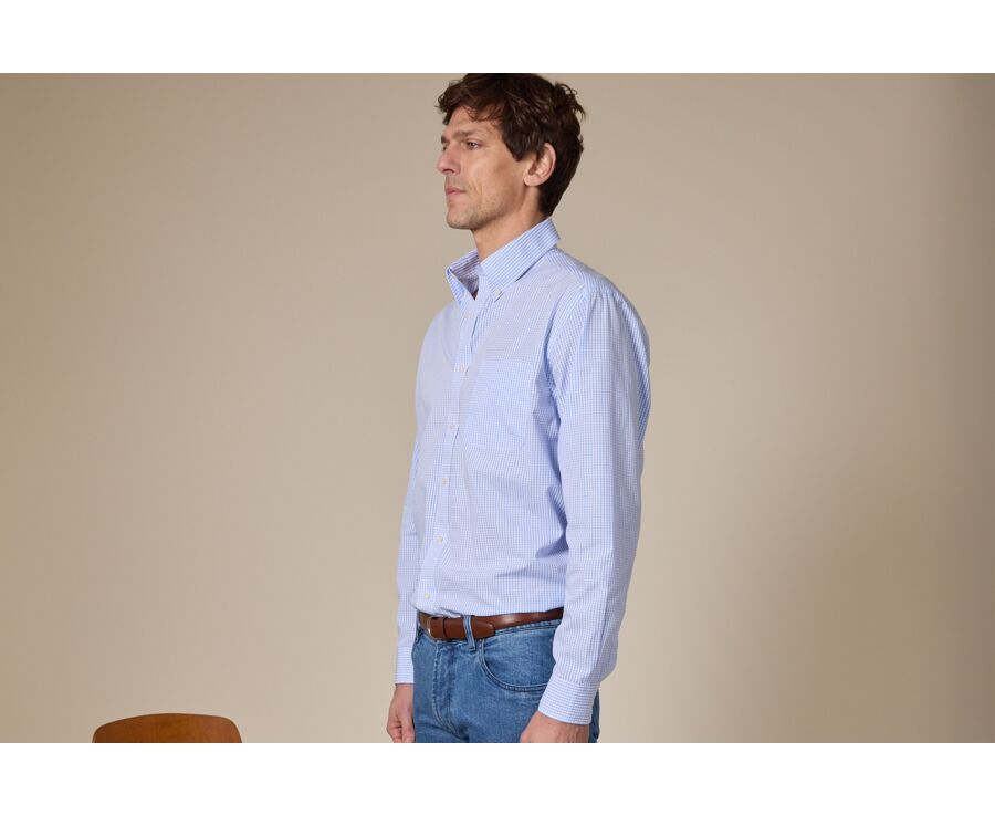 Chemise bleue carreaux Bleu Clair Et Blanc - GLENN