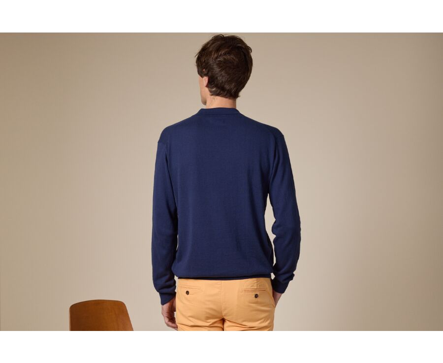 Pull homme col polo Navy Denim - BRAVLIN