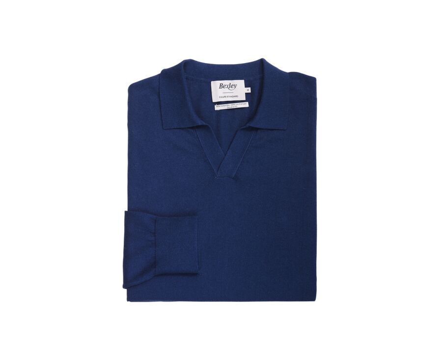 Pull homme col polo Navy Denim - BRAVLIN