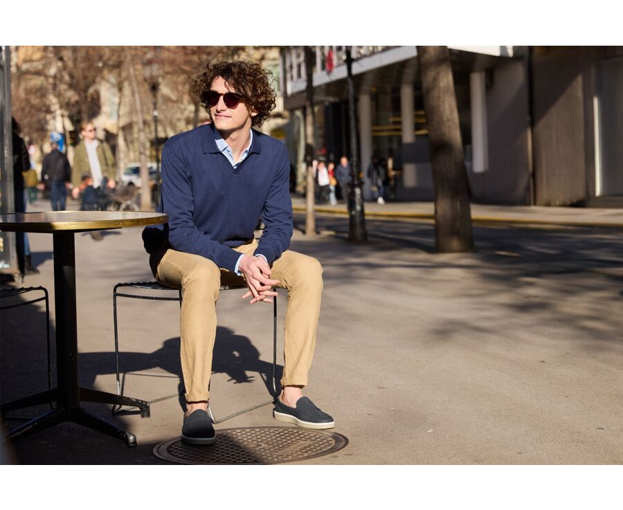 Pull homme col polo Navy Denim - BRAVLIN