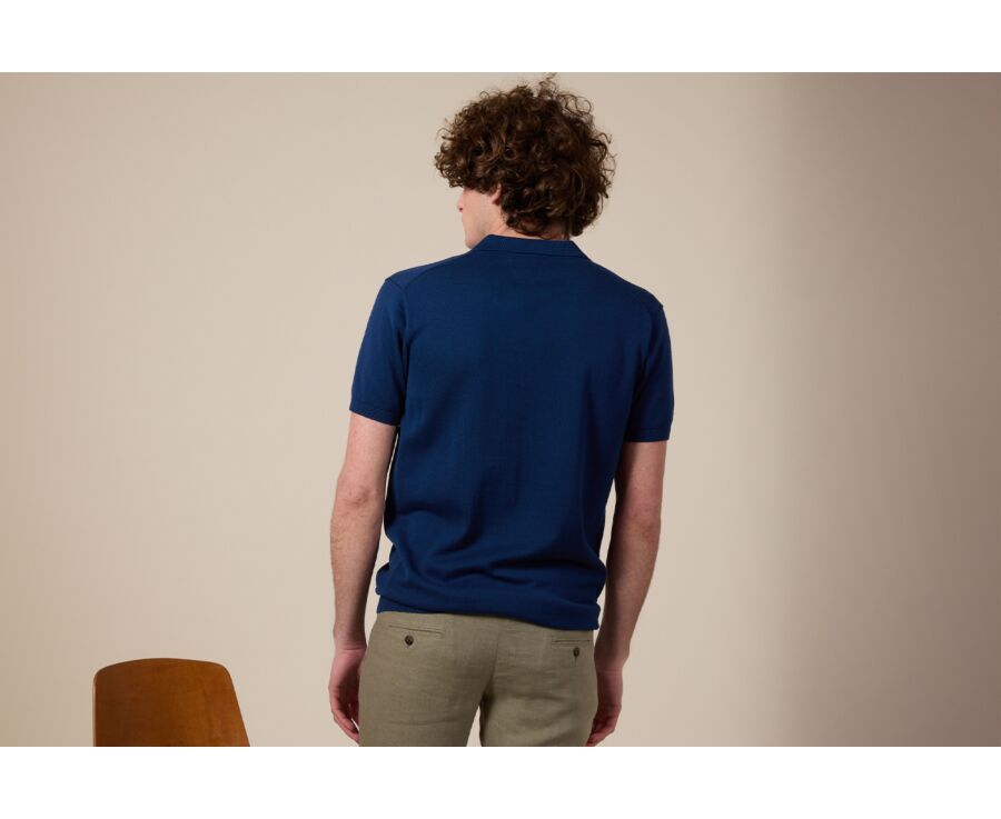 Polo habillé tricot homme sans boutons Indigo - BRAVEN