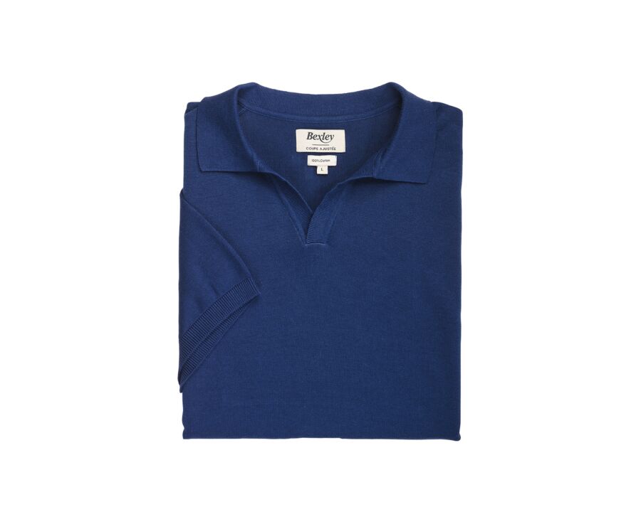 Polo habillé tricot homme sans boutons Indigo - BRAVEN