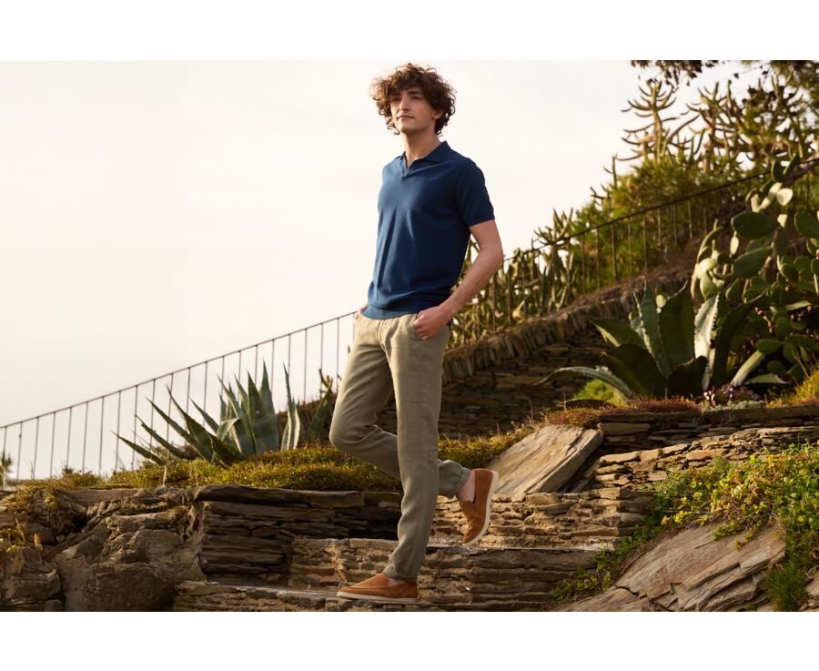 Polo habillé tricot homme sans boutons Indigo - BRAVEN