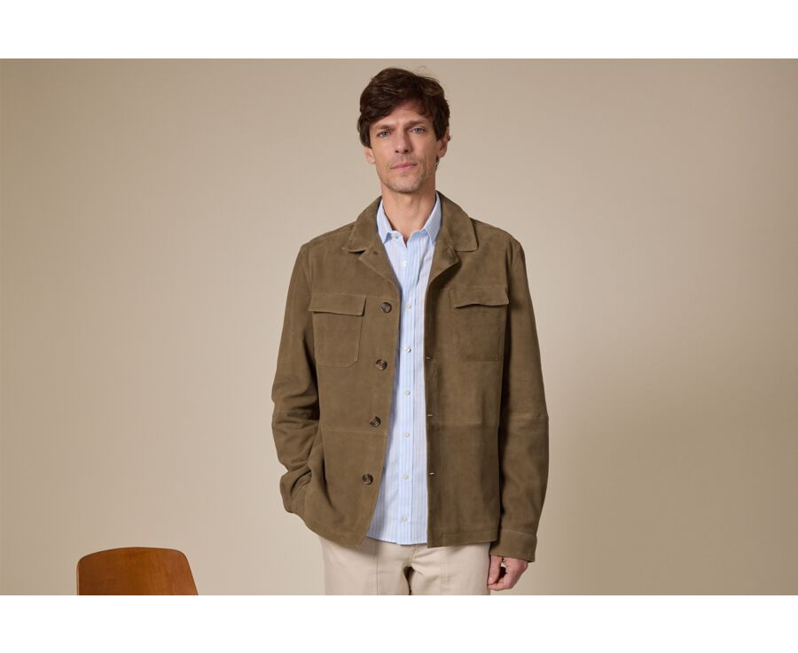 Veste Cuir Velours Kaki  - SEDRICK