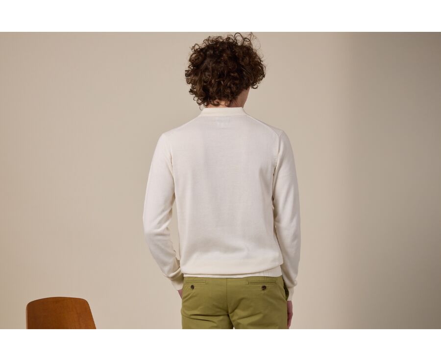 Pull tricot 100% coton Ecru - Col Polo - BRAIDEN ML