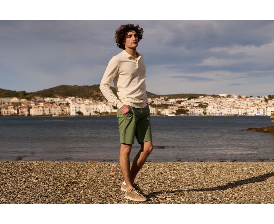 Pull tricot 100% coton Ecru - Col Polo - BRAIDEN ML