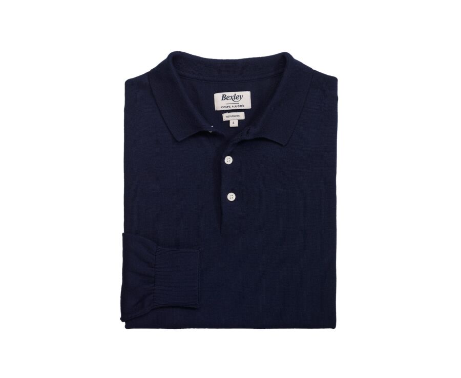 Pull tricot 100% coton Marine - Col Polo - BRAIDEN ML
