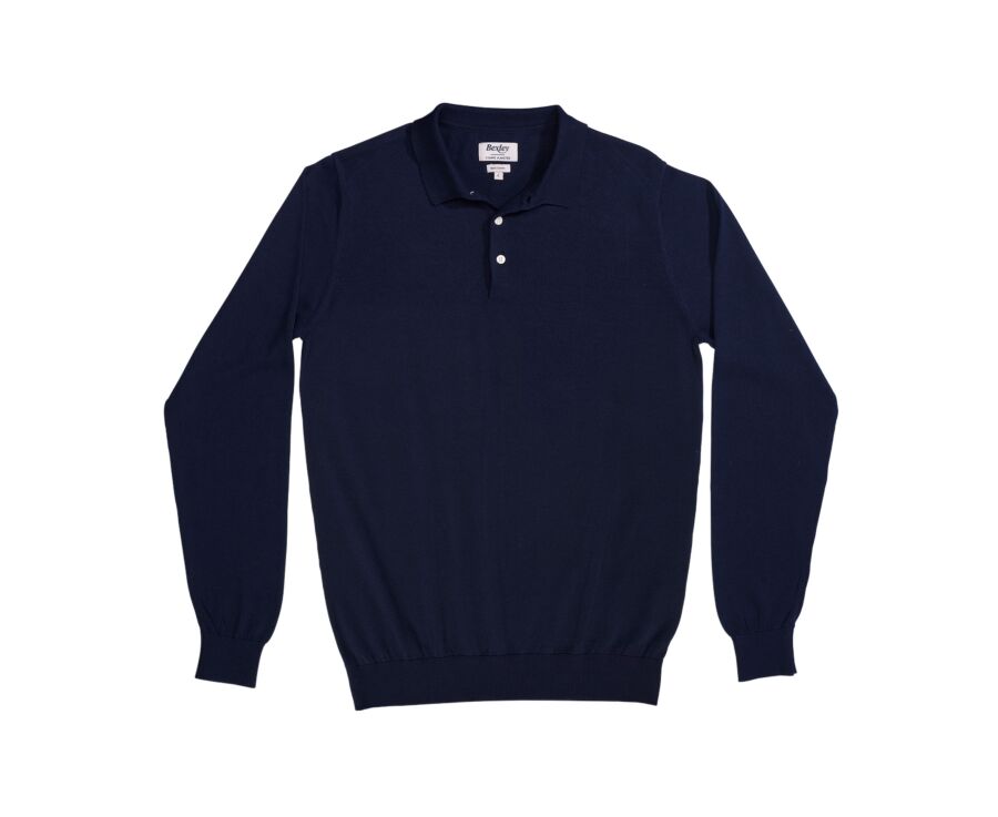 Pull tricot 100% coton Marine - Col Polo - BRAIDEN ML