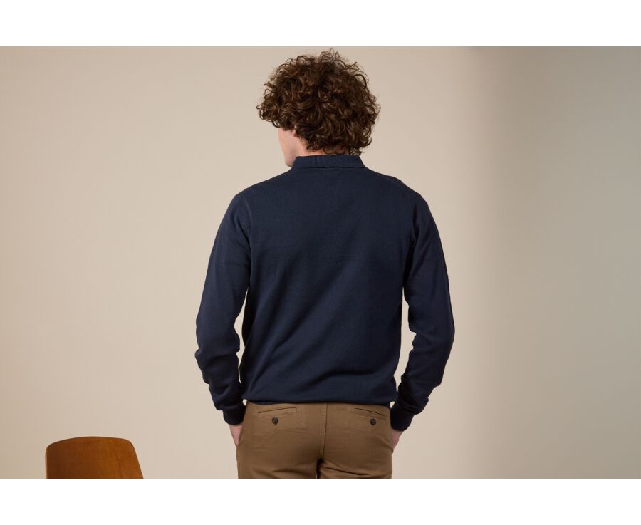 Pull tricot 100% coton Bleu Pétrole - Col Polo - BRAIDEN ML