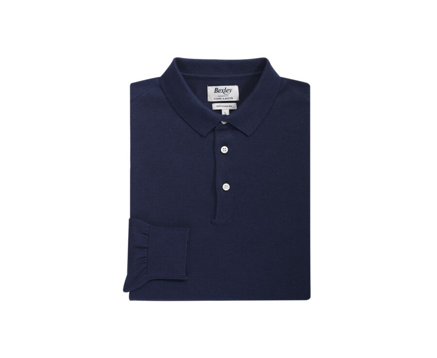 Pull tricot 100% coton Bleu Pétrole - Col Polo - BRAIDEN ML