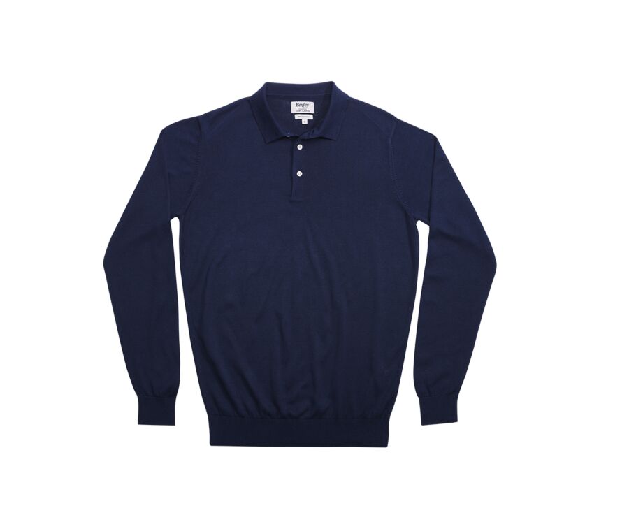 Pull tricot 100% coton Bleu Pétrole - Col Polo - BRAIDEN ML