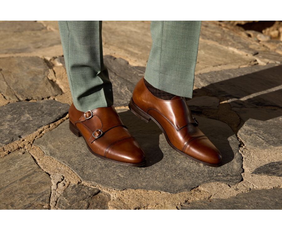 Chaussures homme Caramel Patiné - Double boucle - CHEWTON