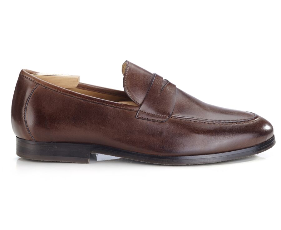 Mocassin homme Chocolat Patiné  - Semelle Gomme - DERVIO II GOMME