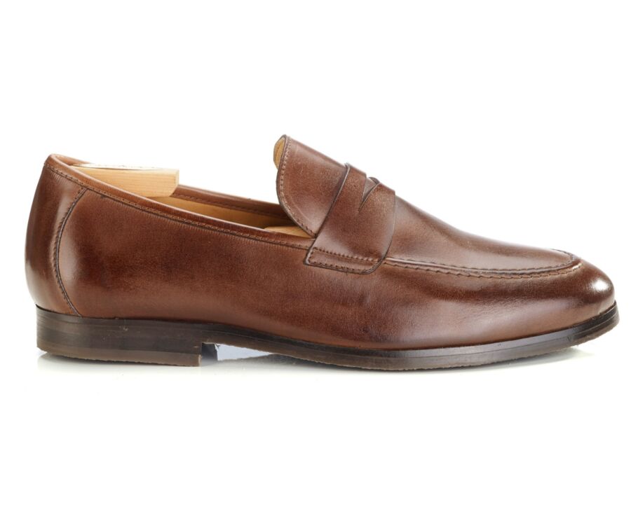 Mocassin homme Chocolat Patiné  - Semelle Gomme - DERVIO II GOMME