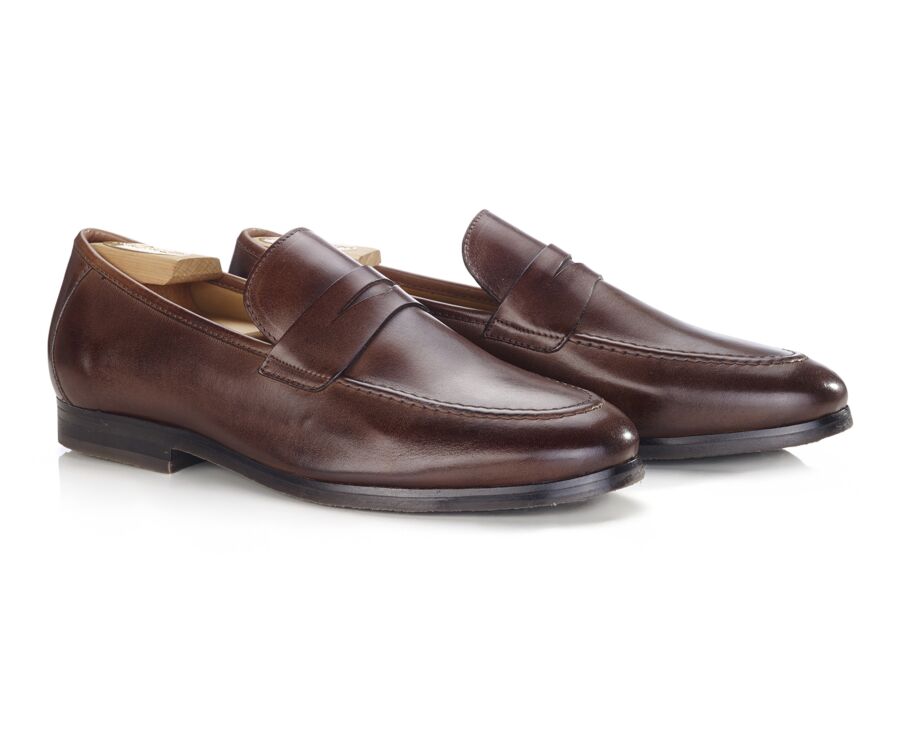 Mocassin homme Chocolat Patiné  - Semelle Gomme - DERVIO II GOMME