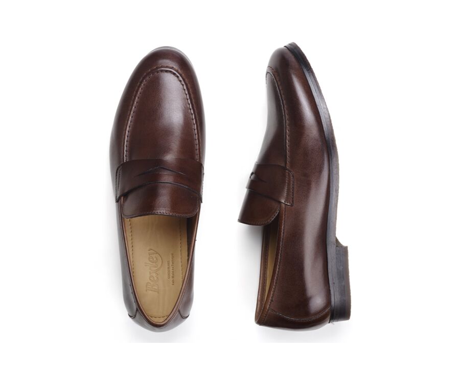 Mocassin homme Chocolat Patiné  - Semelle Gomme - DERVIO II GOMME