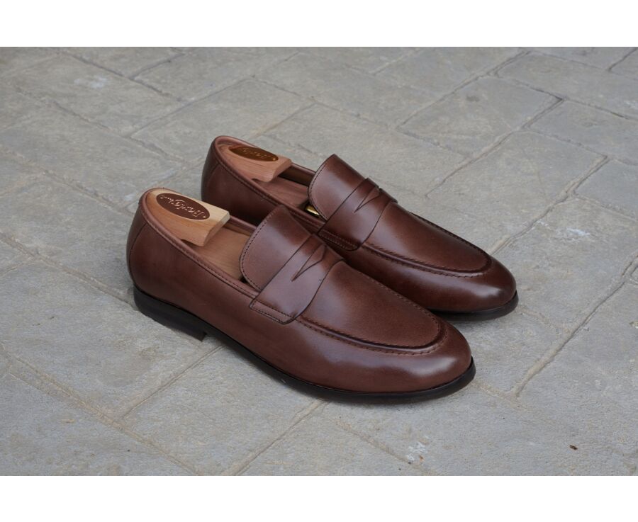 Mocassin homme Chocolat Patiné  - Semelle Gomme - DERVIO II GOMME