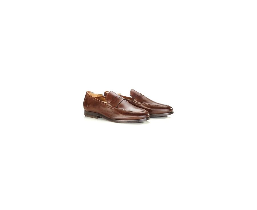 Mocassin homme Chocolat Patiné  - Semelle Gomme - DERVIO II GOMME