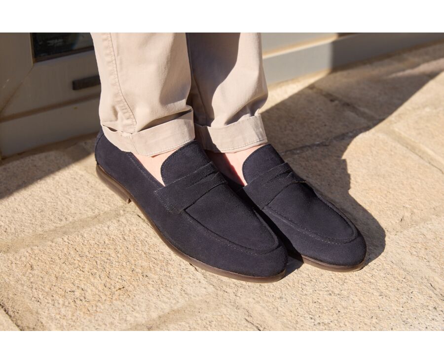 Mocassin homme Velours Marine - Semelle Gomme - DERVIO II GOMME
