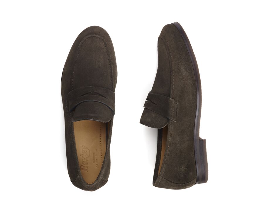 Mocassin homme Velours Kaki - Semelle Gomme - DERVIO II GOMME