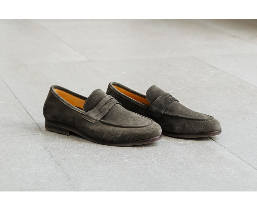 Mocassin homme Velours Kaki - Semelle Gomme - DERVIO II GOMME