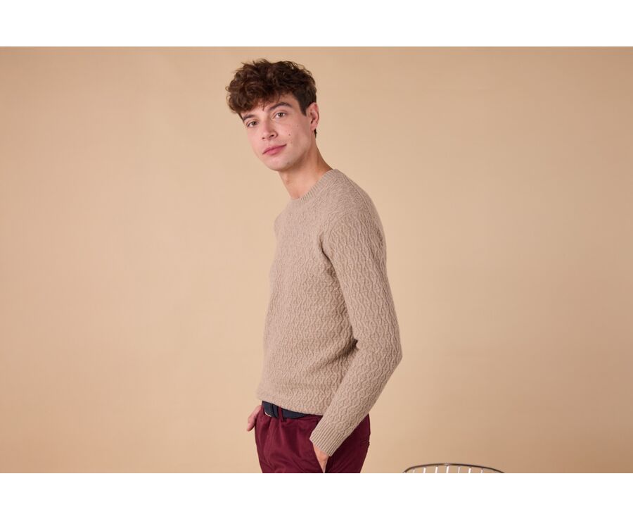 Pull col rond à torsade - Taupe Chiné - CONLEY