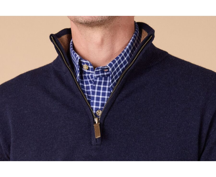 Pull col zippé homme laine - Marine et Noisette Chiné - KEYDEN II