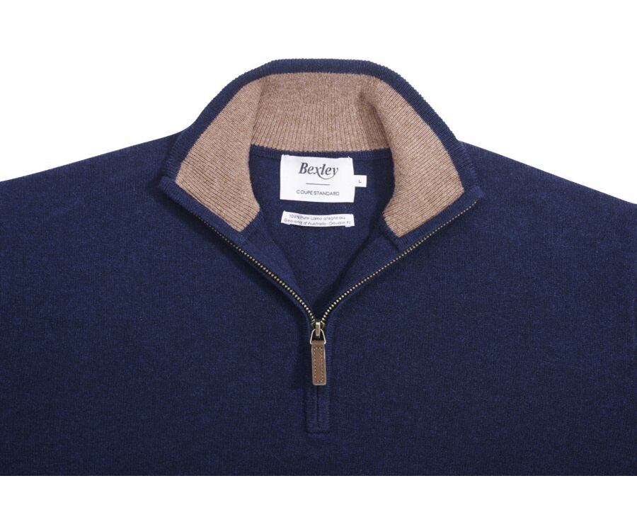 Pull col zippé homme laine - Marine et Noisette Chiné - KEYDEN II