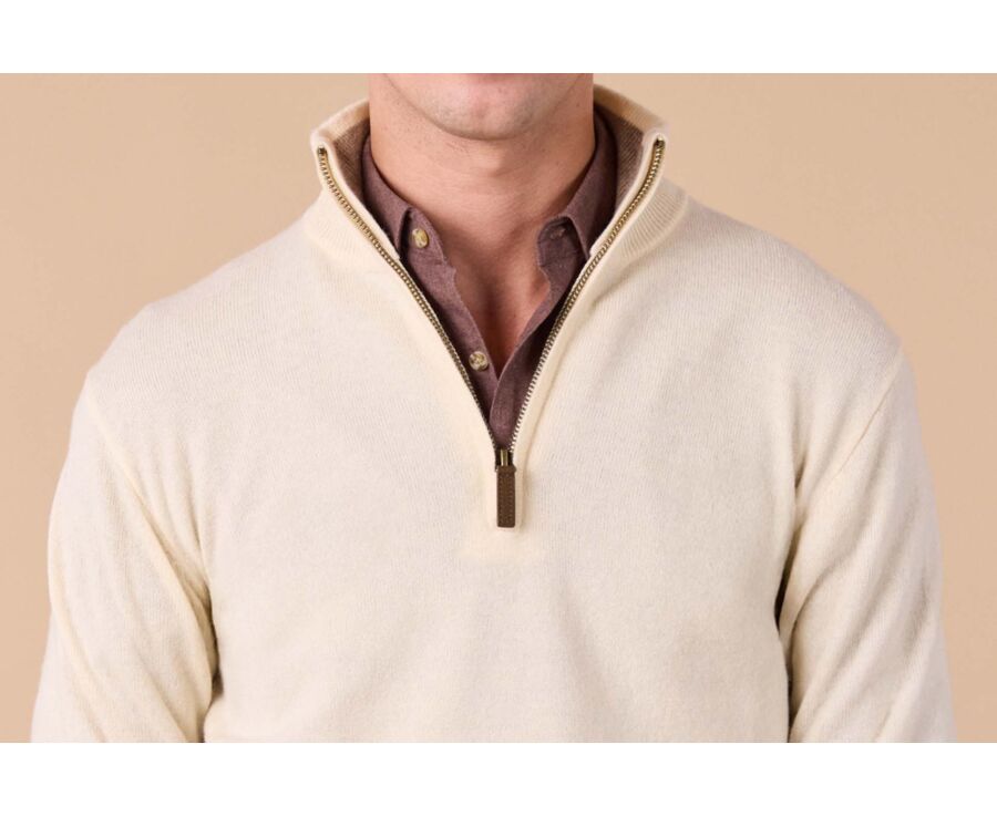 Pull col zippé homme laine - Ecru et Taupe Chiné Clair - KEYDEN II
