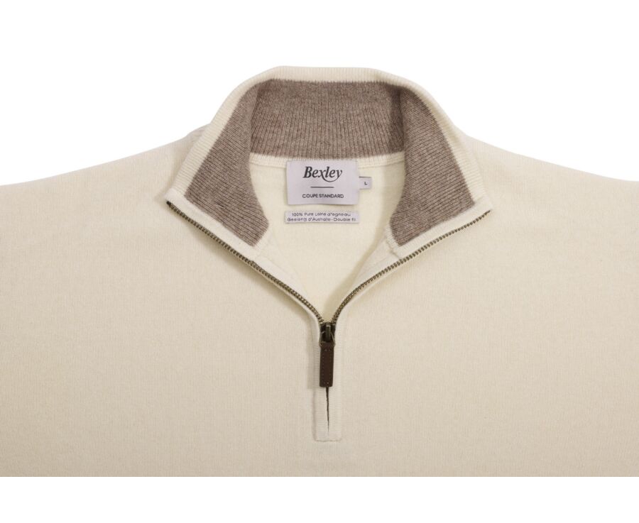 Pull col zippé homme laine - Ecru et Taupe Chiné Clair - KEYDEN II