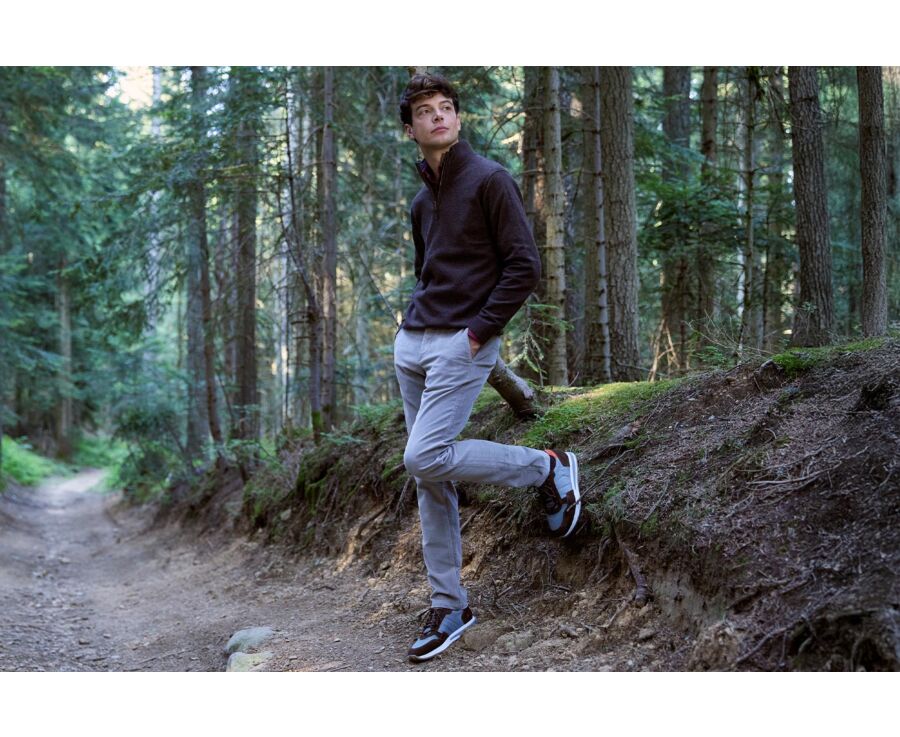 Pull col zippé homme laine - Chocolat Foncé et Bleu Foncé Chiné - KEYDEN II