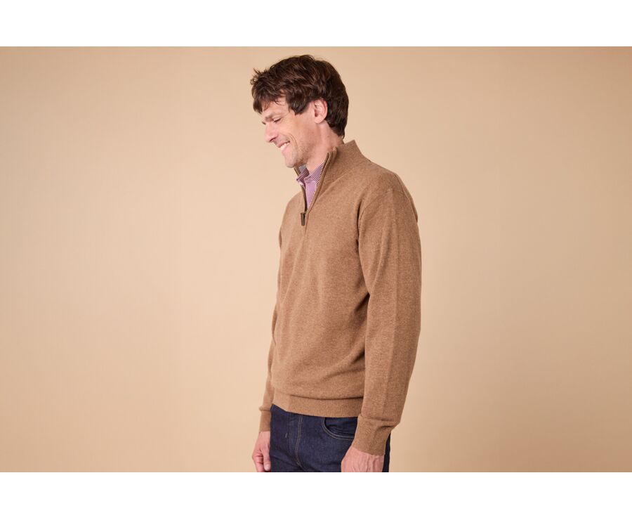 Pull col zippé homme laine - Noisette et Gris Chiné - KEYDEN II