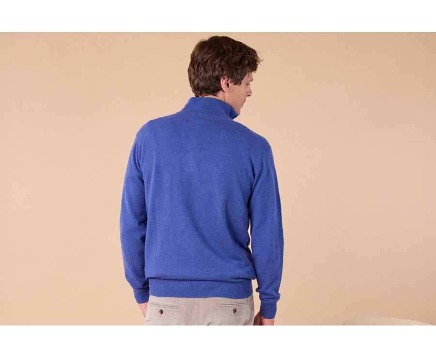 Pull col zippé homme laine - Bleu Jean Chiné et Beige Clair - KEYDEN II