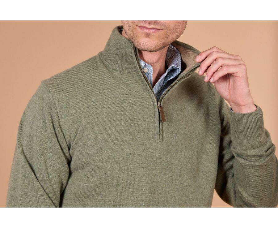 Pull homme zippé bicolore eucalyptus et taupe chiné - KEYDEN II
