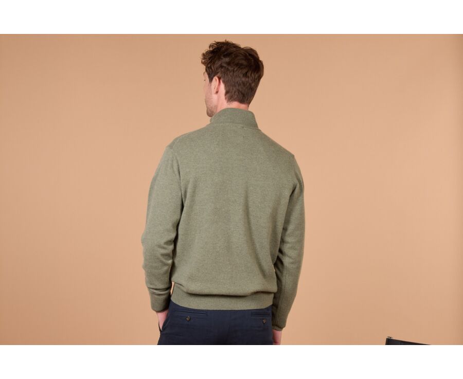 Pull homme zippé bicolore eucalyptus et taupe chiné - KEYDEN II