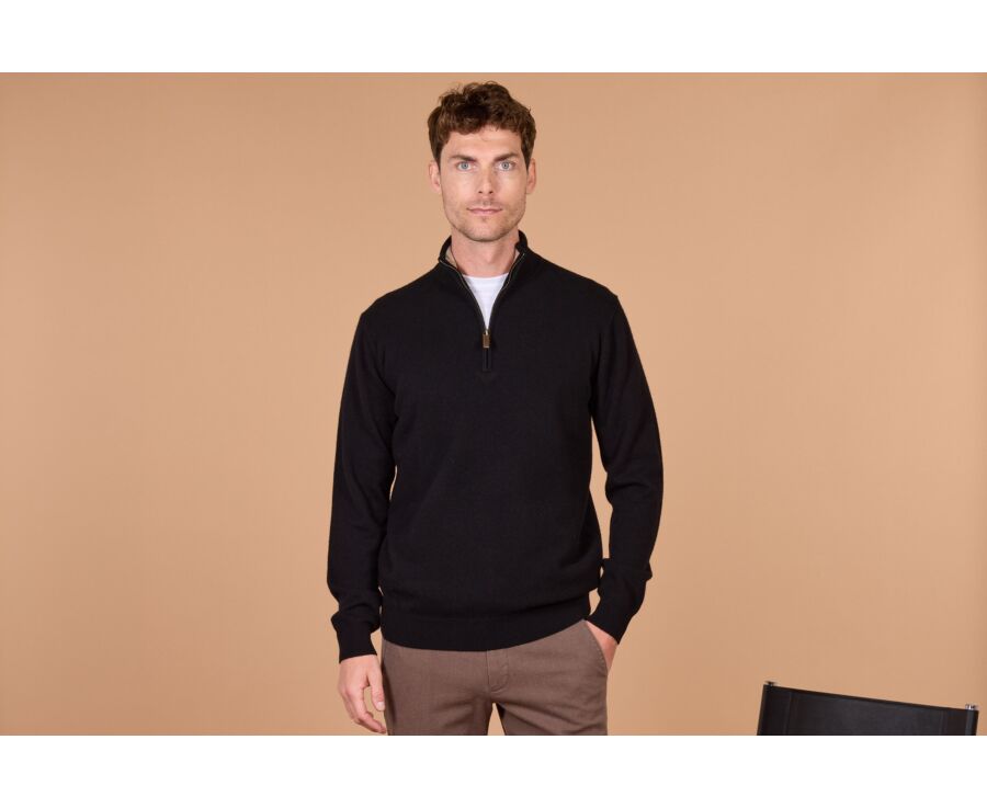 Pull homme zippé bicolore noir et taupe chiné - KEYDEN II