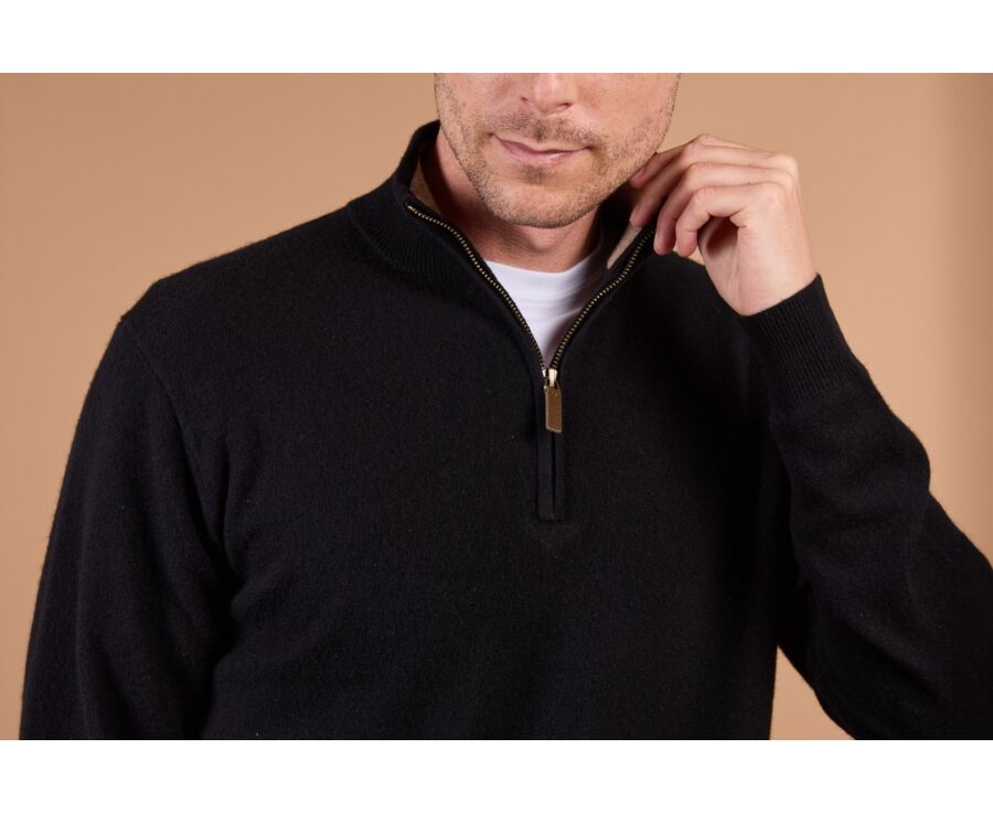 Pull homme zippé bicolore noir et taupe chiné - KEYDEN II