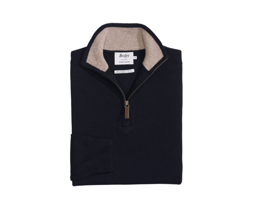 Pull homme zippé bicolore noir et taupe chiné - KEYDEN II