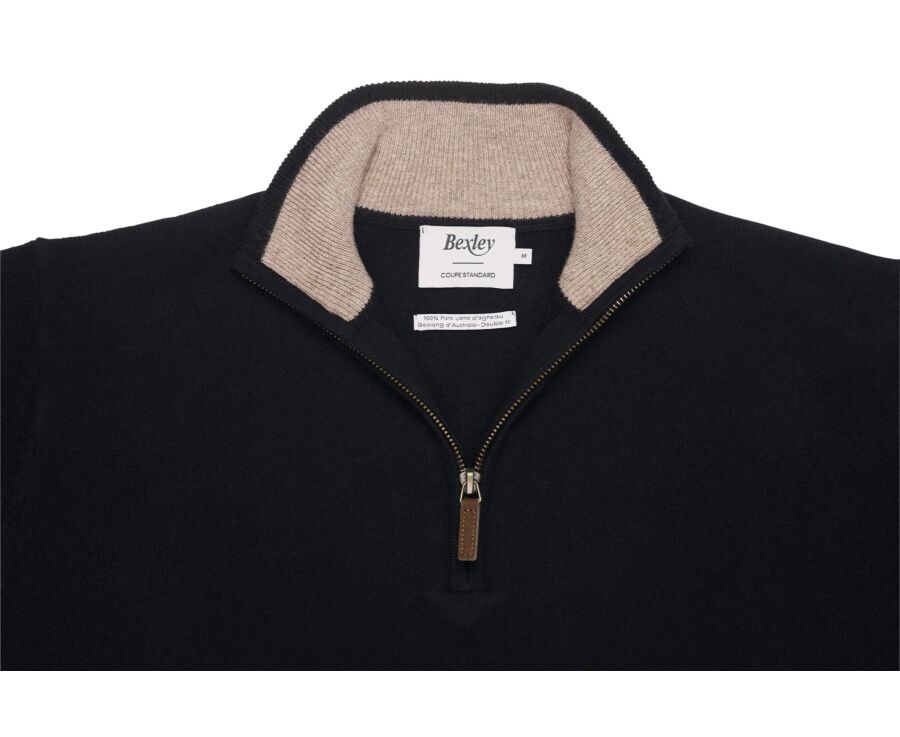 Pull homme zippé bicolore noir et taupe chiné - KEYDEN II