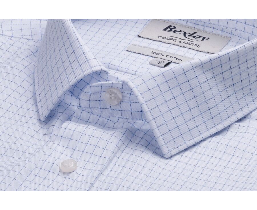 Chemise Homme Blanc à Fins Carreaux Bleus - DORIMOND CLASSIC