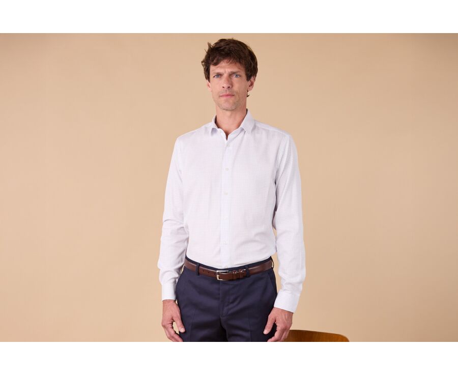 Chemise Homme Blanc à Fins Carreaux Bleus - DORIMOND CLASSIC