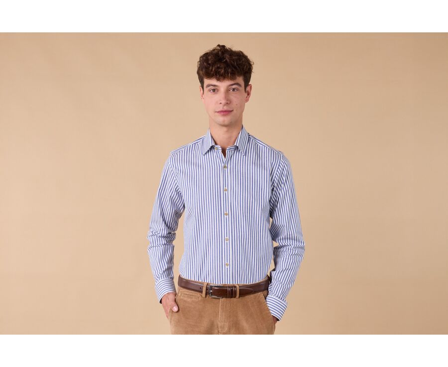 Chemise flanelle Homme - Rayures Ecru et Bleu - SIMION II