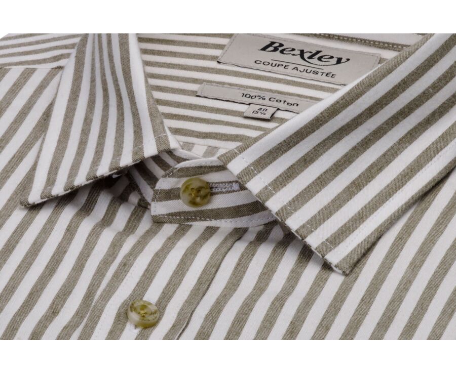 Chemise flanelle Homme - Rayures Ecru et Kaki - SIMION II