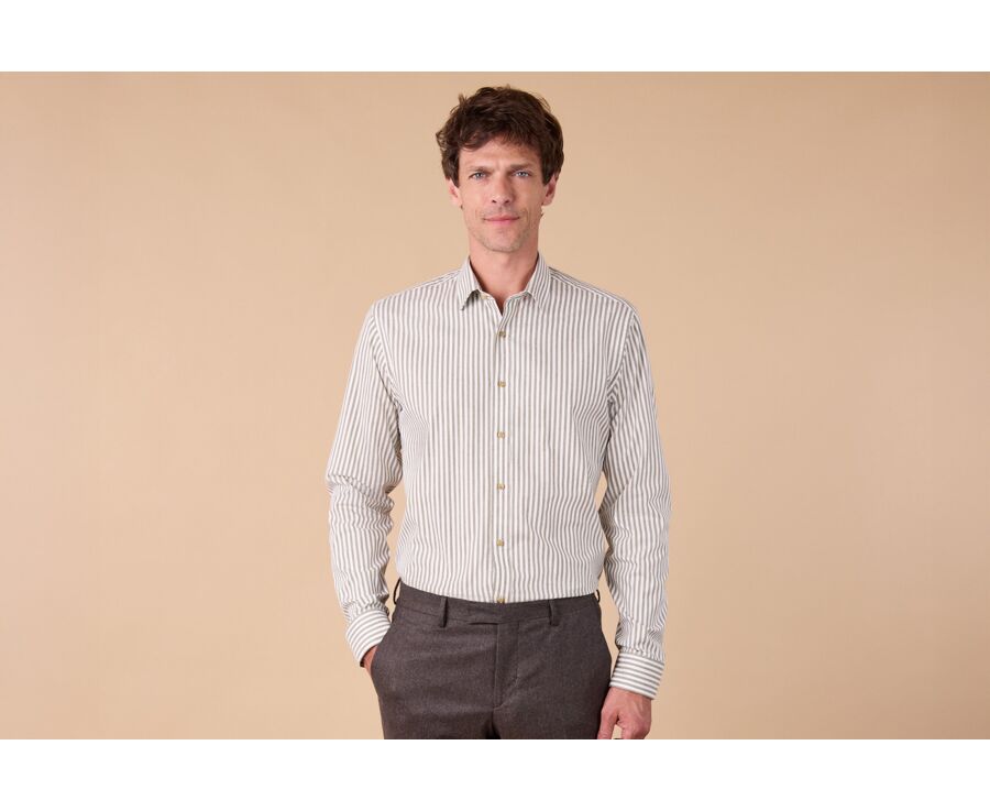 Chemise flanelle Homme - Rayures Ecru et Kaki - SIMION II