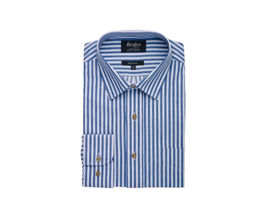 Chemise flanelle - Rayures Ecru et Bleu - SIMILIEN