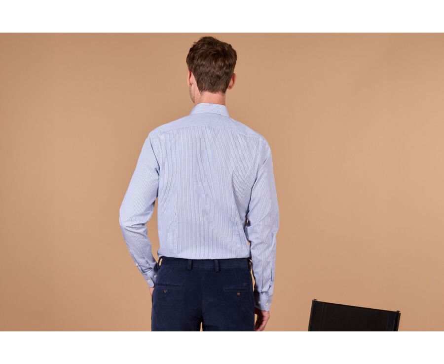 Chemise homme à fines rayures navy et bleues - FLORIEN