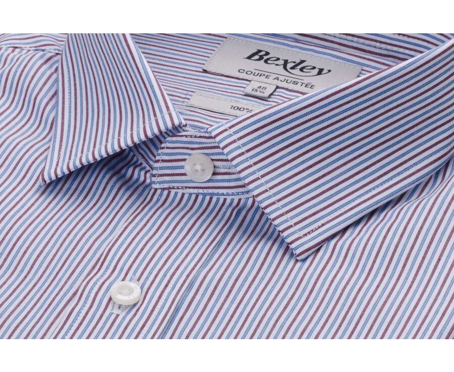 Chemise Popeline homme - Rayures Bleu et Bordeaux - FLORIEN