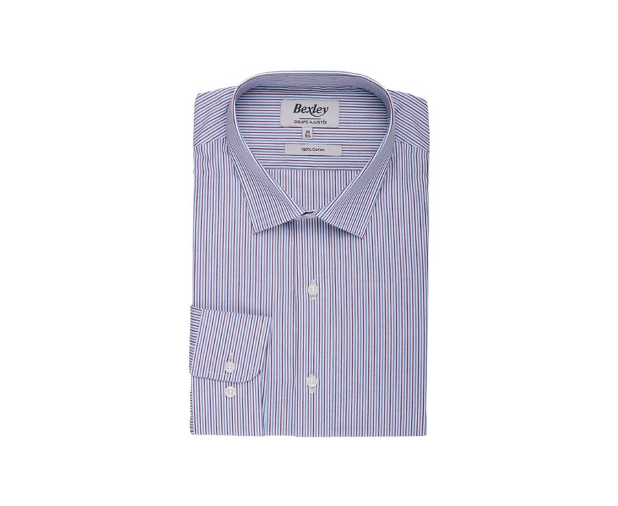 Chemise Popeline homme - Rayures Bleu et Bordeaux - FLORIEN