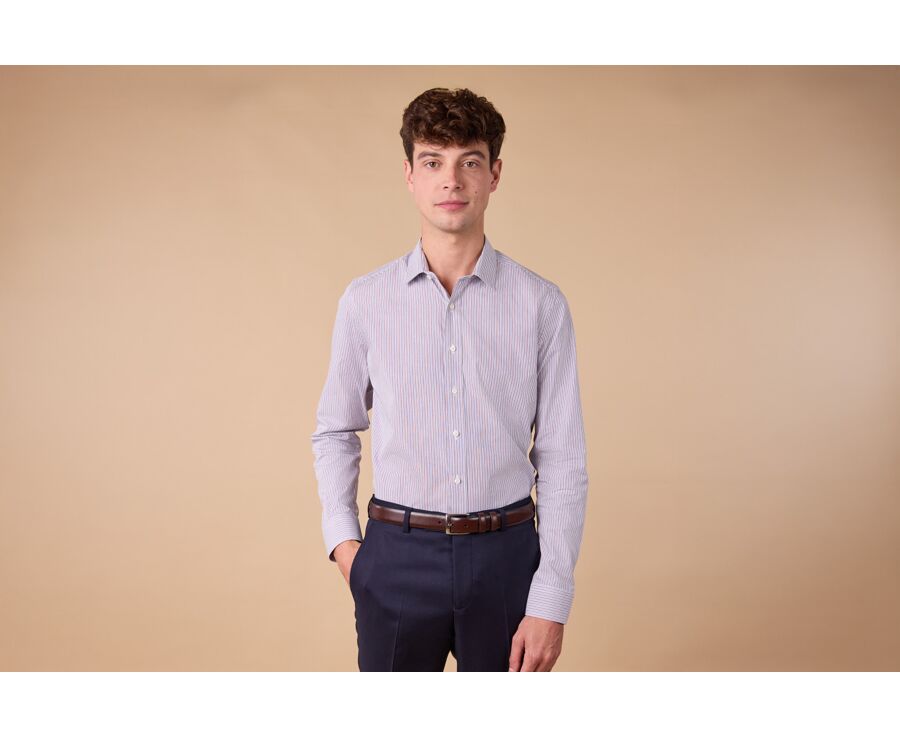 Chemise Popeline homme - Rayures Bleu et Bordeaux - FLORIEN